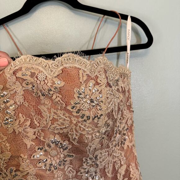 Jovani Floral Lace Evening Ball Gown Dress Prom Formal Sequin Beaded 12 Beige - Picture 5 of 14
